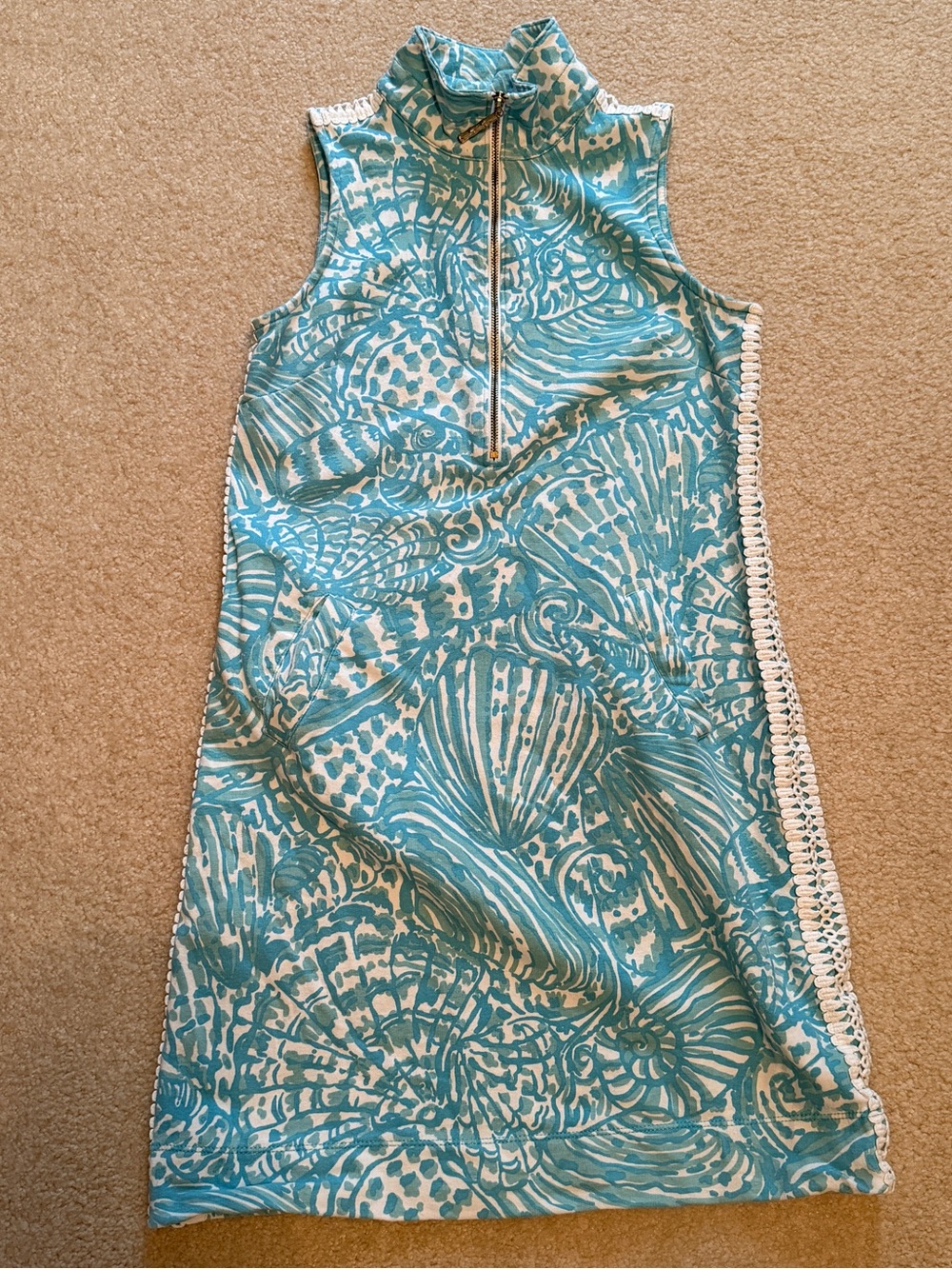 Lilly Pulitzer Turquoise Shell-Print Sleeveless Skipper Popover Dress